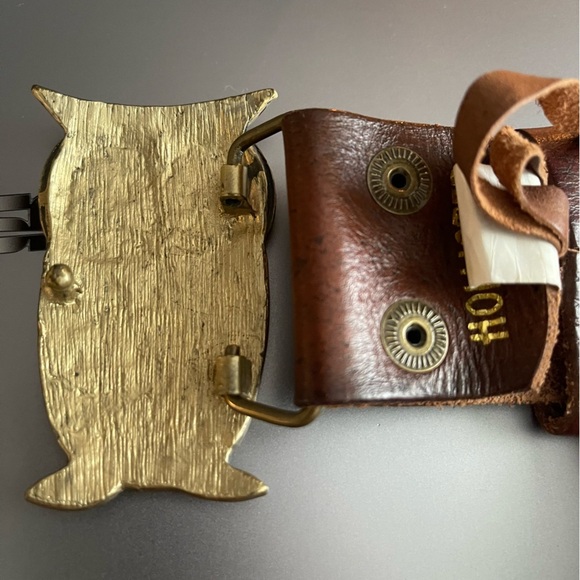 HOLLISTER VTG Tanned-Brown Leather OWL Buckle Belt Medium 40” - Picture 8 of 10